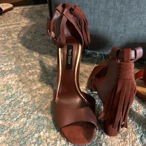 White House Black Market burgundy heels with tassels